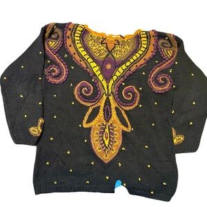 Vintage Maggie Lawrence Paisley knit fairy grunge oversized sweater sz Medium